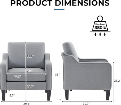 VINGLI Modern Accent Chairs Set of 2, Grey Living Room Chairs Comfy Armchair for Bedroom, Upholstered Sofa Chair Reading Chair for Small Spaces, Apartment, Waiting Room