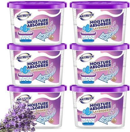 NATRUTH Moisture Absorbers 10.5OZ*6-Pack With Lavender Scent,Portable Closet Dehumidifier, Odor Eliminator Absorber Bucket,Humidity Absorber,Cleaner Air Dehumidifier for Closet,Bathrooms, Boats