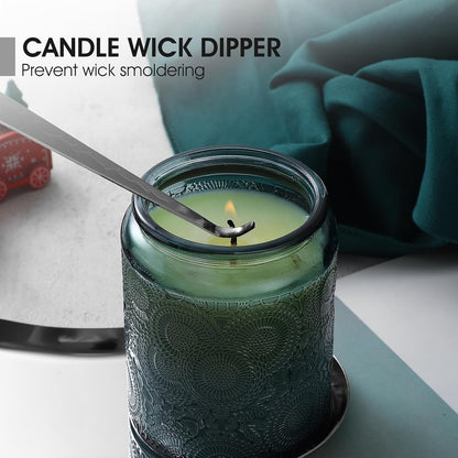 PATOISE 4 in 1 Candle Accessory Set, Candle Wick Trimmer Cutter, Candle Snuffer, Candle Wick Dipper Mini, Tray Holder in Gift Package for Candle Aromatherapy Lovers(4PCS Silver)