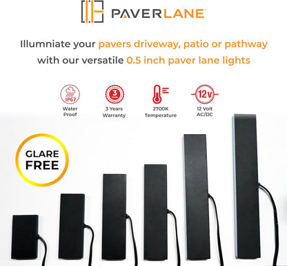 LUMENGY Paver Light Slim 0.5x18 Inch Glare-Free 2700K Warm White, Steel Brick Lighting for Pavers, Walls, Driveway & Pathway Borders, Waterproof IP67, 12V AC/DC Drive-Over Rated