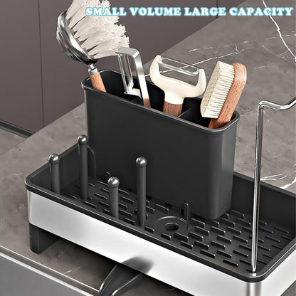 Sponge Holder for Kitchen Sink,Sink Caddy Organizer with Removable Brush Holder,Kitchen Countertop Soap Dispenser Storage with Detachable Towel Rack,Black