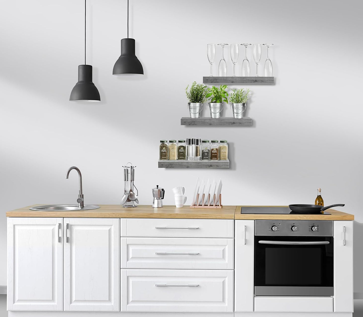 Sorbus Floating Shelves for Wall, Bathroom Shelves Wall Mounted for Kitchen, Bedroom, Bathroom Storage Over Toilet, Hanging Book Shelf for Wall Home Decor Living Room (Gray, 3 Pack)