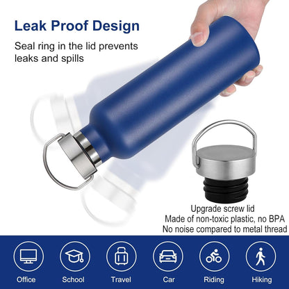 Neihepal 20 oz Insulated Water Bottles Bulk 8 Pack,Stainless Steel Double Wall Sport Bottle with Lid of Handle,Metal Reusable Flask with Cup Cap for School,Hikers,Gift (Navy,Set of 8)
