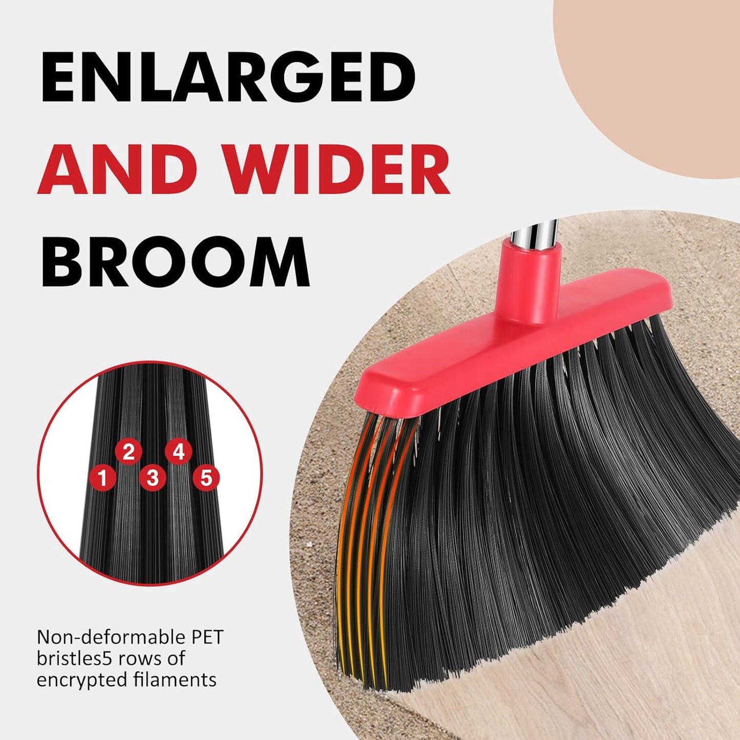 NACENA Heavy Duty Broom, 55 Inch Long Handle Outdoor Large Angle Brooms, Commercial Broom for Sweeping Indoor, for Home Garage Kitchen Office Courtyard Lobby Patio Lawn Concrete, 4 Pack (Black&Red)