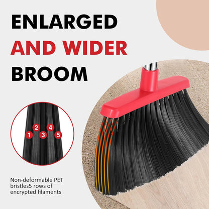 NACENA Heavy Duty Broom, 55 Inch Long Handle Outdoor Large Angle Brooms, Commercial Broom for Sweeping Indoor, for Home Garage Kitchen Office Courtyard Lobby Patio Lawn Concrete, 4 Pack (Black&Red)