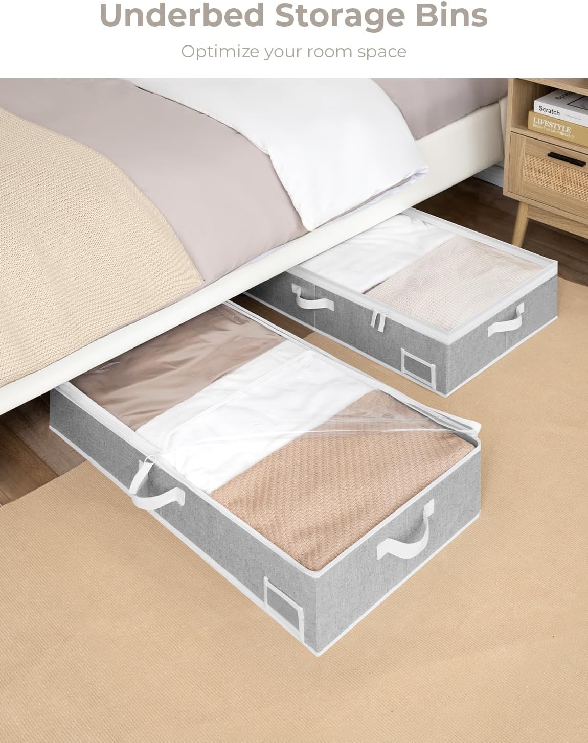 StorageWorks Large Under Bed Storage Containers with Handles and Label Holder, 2 Pack Ultra-thick Fabric Underbed Bins, Closet Organizer for Clothes, Blankets, Sweater