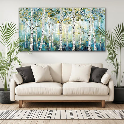 LASMOND Abstract Teal Grove Canvas Paintings Prints Modern Tree Wood Artwork Decor Wall Art for Living Room Bedroom Offices (58x28 Inches)