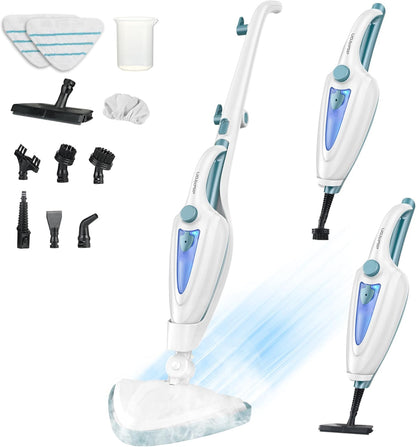 12-in-1 Steam Mop, Fast 15-Sec Heat-Up, 1500W Detachable Handheld Steam Cleaner with 2 Dirt Grip Pads, Removes 99.99% Stubborn Stains for Hardwood Floors, Windows, Tiles, Furniture, Pearl Teal