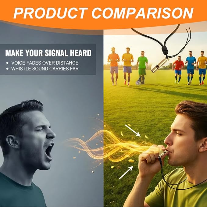 Titanium Emergency Whistle, 120DB Survival Safety Whistles with Black Lanyard, Outdoor Small Lifesaving Loud Whistle for Coaches Sports Boating Dog Training Hiking Camping