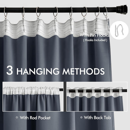 MIULEE Stone Blue Back Tab Blackout Curtains 102 Inch Long 2 Panels Set for Bedroom, Rod Pocket/Pinch Pleated Thermal Insulated Living Room Darkening Light Blocking Floor to Ceiling Drapes