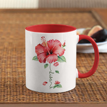 Personalized Hibiscus Blossom Design Mug, Custom Name Vibrant Flower Coffee Cup, Customized Mug For Floral Enthusiasts, Novelty Hibiscus Flower Ceramic Cup 11oz 15oz, Gift For Women