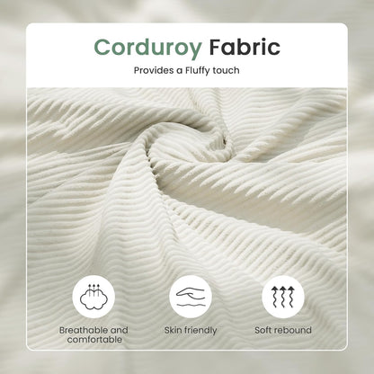 63" Corduroy Sofa Couch Loveseat for Living Room, Small Seep Seat Loveseat Sofa for Bedroom, Comfy Chenille Couch for Small Spaces, White Corduroy