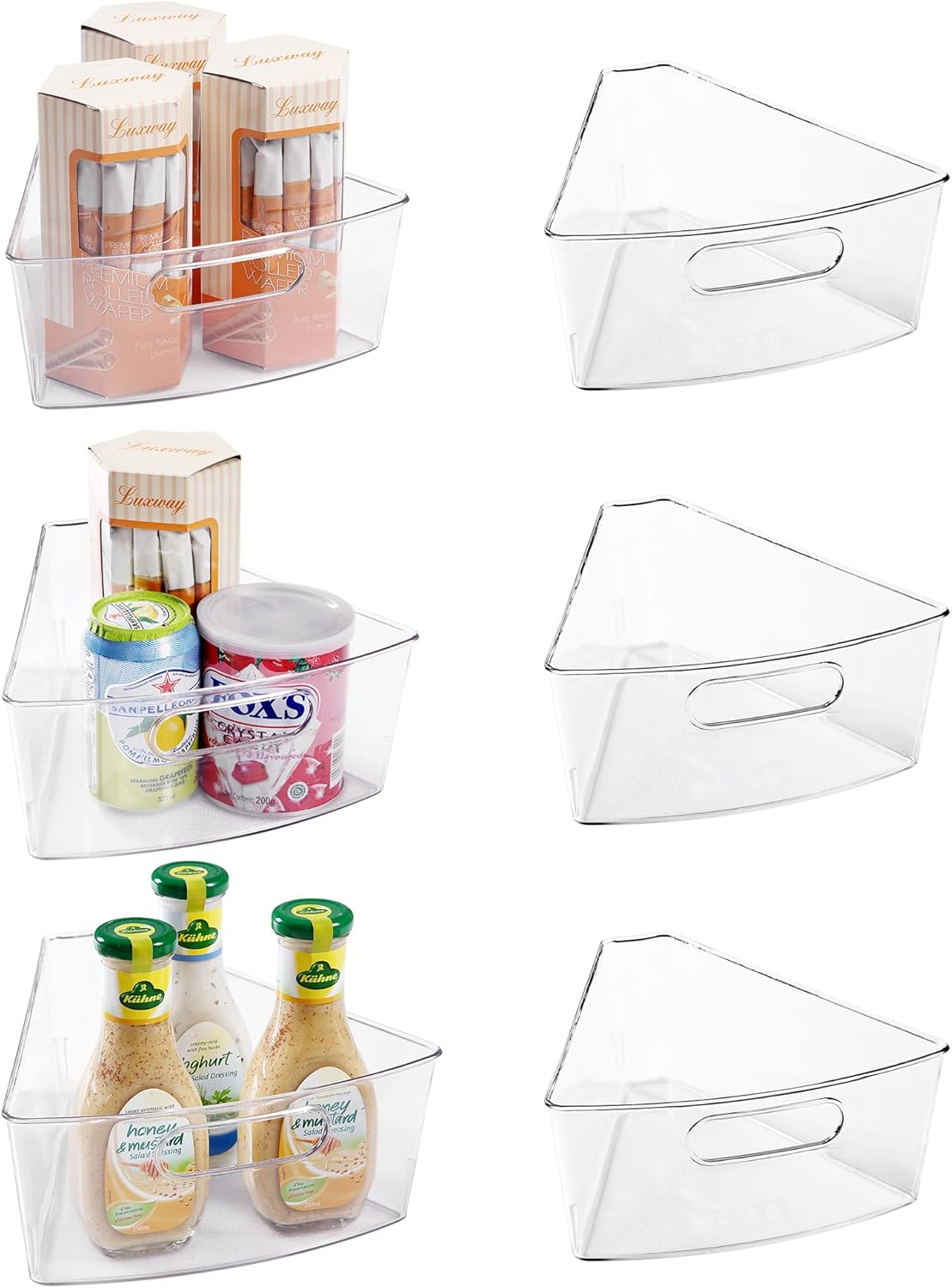 Oubonun Lazy Susan Organizers Set of 6, 11.6’’ x 10.2’’ x 4.1’' Plastic Transparent Kitchen Cabinet Storage Bins with Handle, 4.1" Deep Container, 1/8 Wedge - Food Safe, without BPA