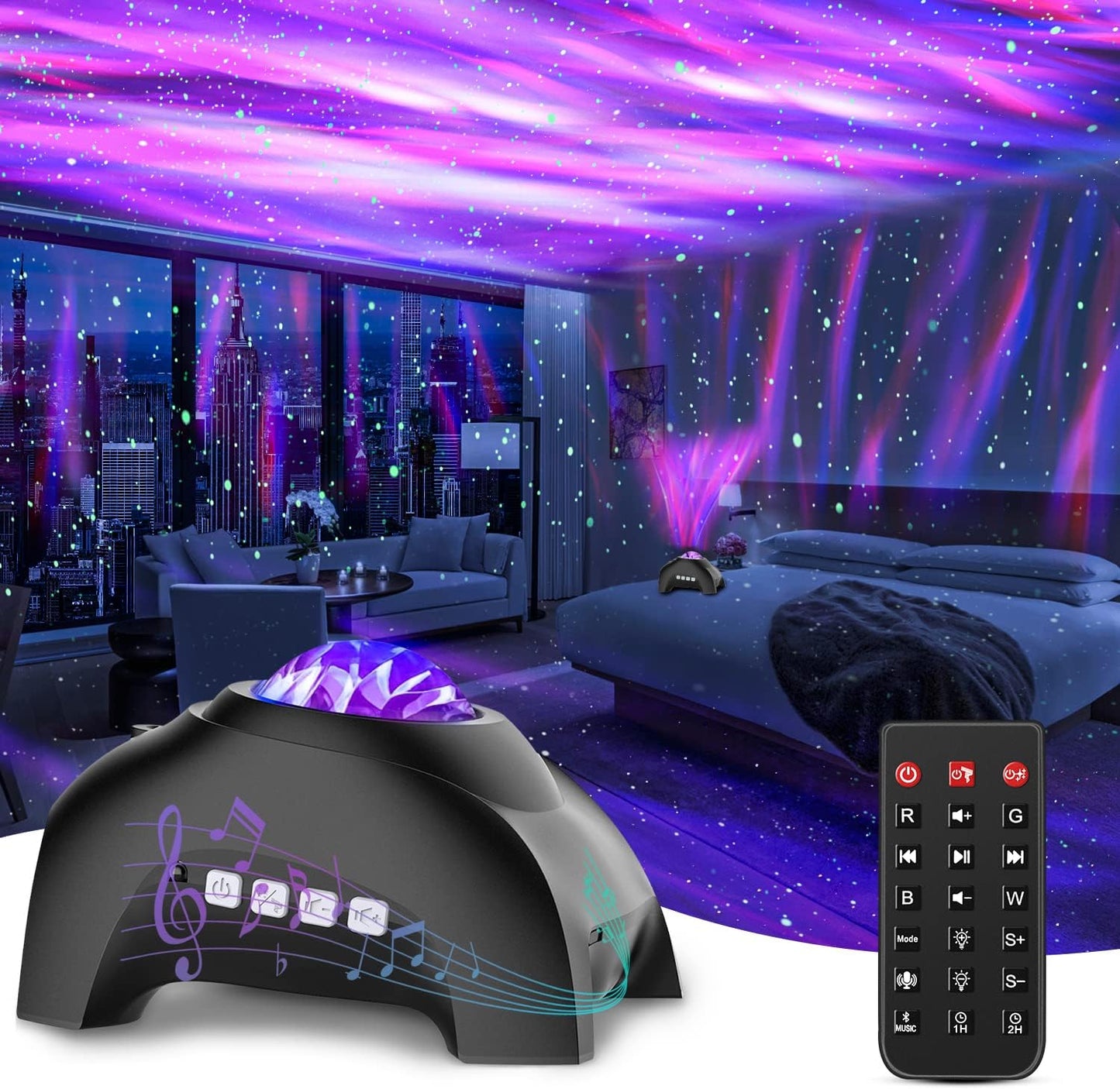 Star Projector, Northern Galaxy Aurora Lights Projector with 33 Light Effects Bluetooth Speaker & White Noise, Remote Control Night Light for Bedroom, Room Decor, Party, Gift for Kids Adults