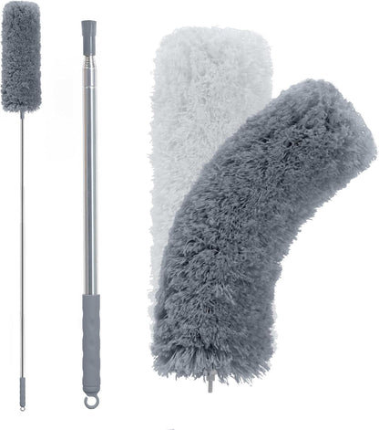 BOOMJOY Microfiber Feather Duster with 100 inches Extension Pole, Dusters for Cleaning High Ceiling, Fan, Blinds, Furniture, Dark Grey