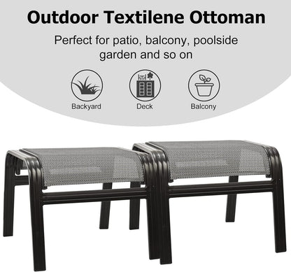 Patio Ottomans Outdoor Foot Rest Aluminum Patio Footstool Samll Seat Wicker Furniture Patio Ottoman 2 Pieces Grey