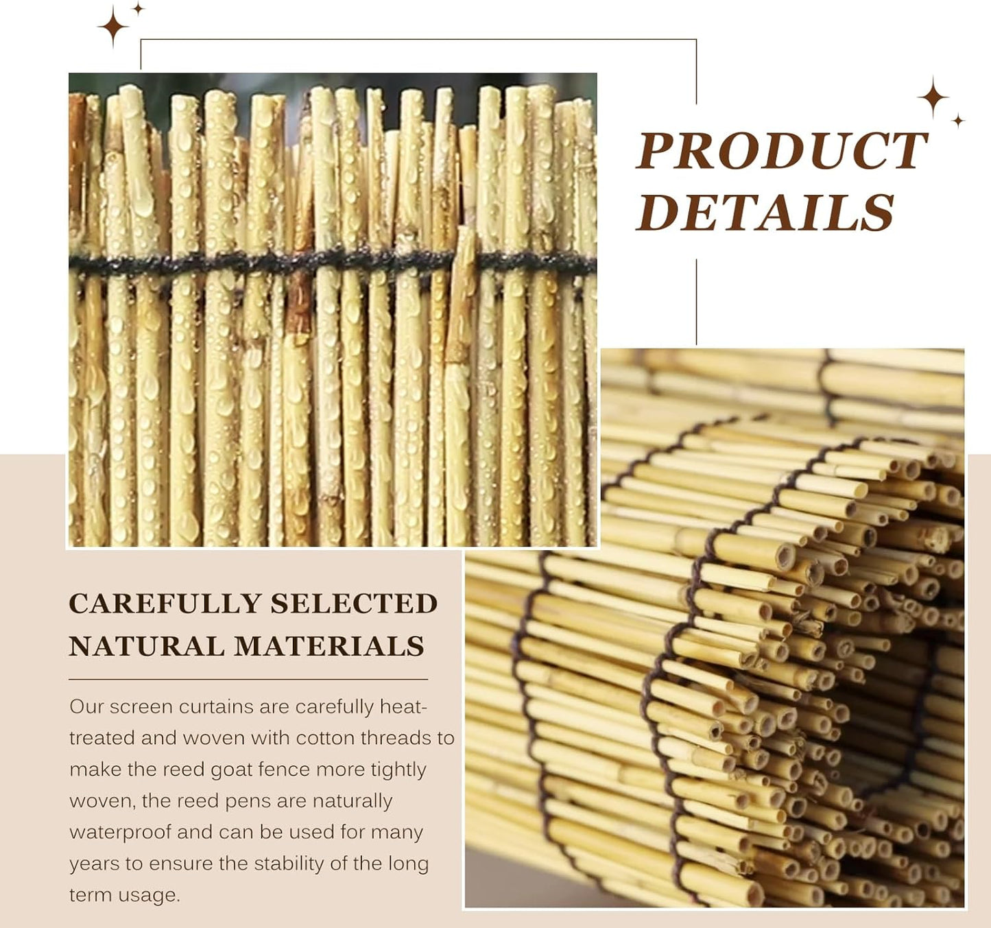 Natural Reed Fencing Rolls: Privacy Bamboo Fence 3/4/5/6ft High Roll Reed Screen, Decorative Bamboo Fencing for Outdoor Balcony Patio Garden Backyard,with Cable Zip Ties(Nature, 2x6.6ft)