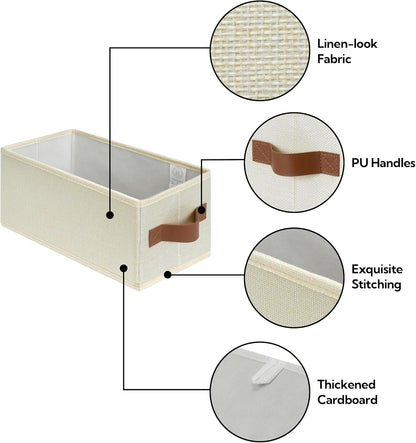 GRANNY SAYS Small Fabric Storage Bins, Storage Baskets for Shelves with PU Handles, Toilet Paper Storage, Mini Baskets for Organizing DVD, Photos, Clothes, Diaper, Sock, Cd, 6-Pack, Ivory