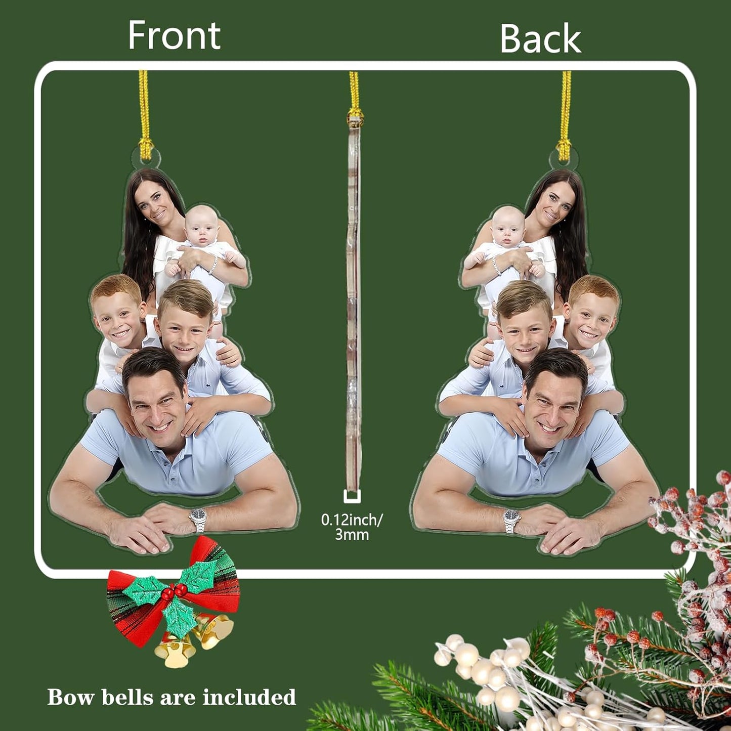 Personalized Christmas Ornament 2025, Photo Acrylic Customized Family Baby's Frist Christmas Ornament with Picture for Xmas Tree Decor Custom Gifts -Style1