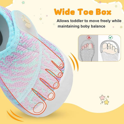 FEETCITY Baby First Walking Shoes Wide Baby Shoes Infant Sneakers Newborn Crib Shoe Barefoot Lightweight Slip On Shoe