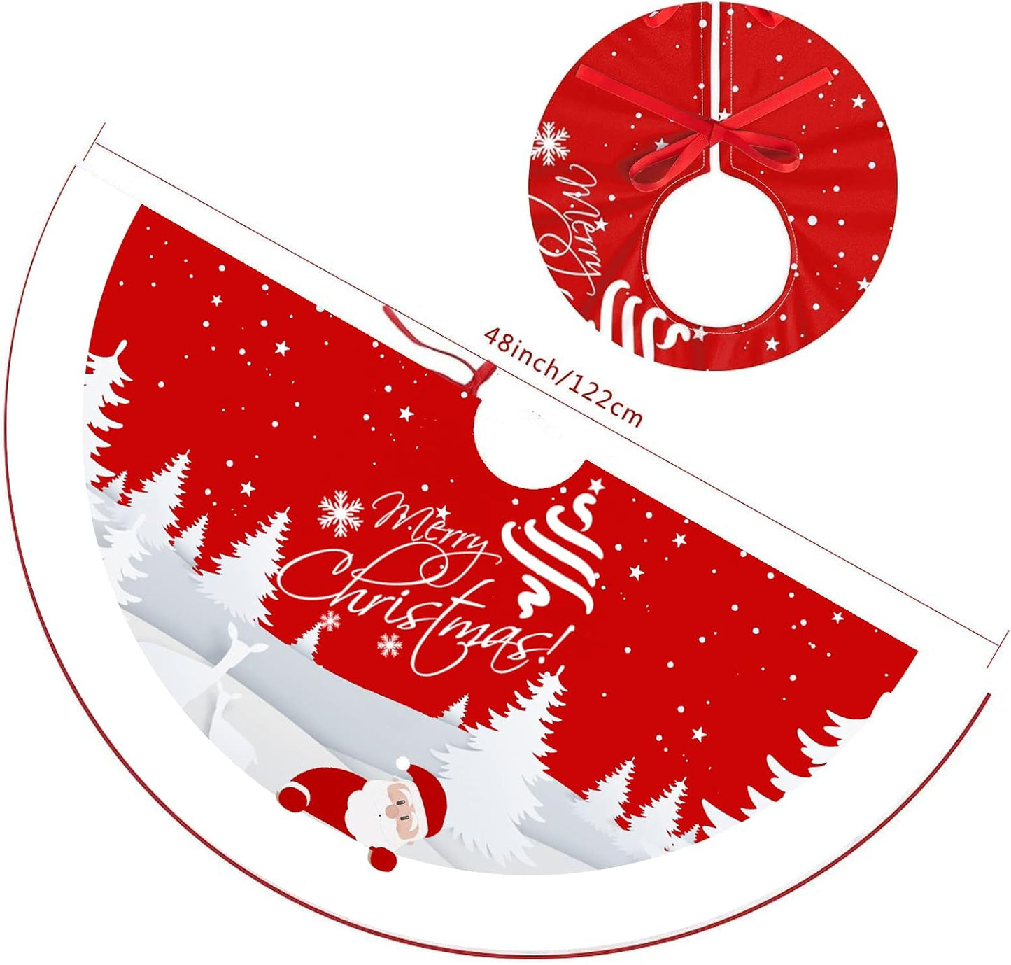 Christmas Tree Skirt Red Xmas Tree Ornaments for White Soft Plush Christmas Tree Mat with Snowy Pattern for Decorations Holiday Party 48 inches
