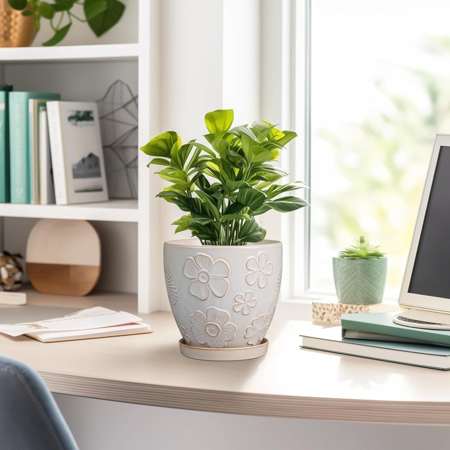 6.9 Inch Plant Pot with Drainage Hole and Saucer Ceramic Planter for Indoor Plant Flower Pot for Orchid Succulents Plants White