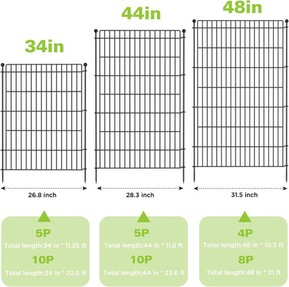 5 Panels No Dig Garden Fence with Gate, 34in(H) × 11.25ft(L) Decorative Metal Outdoor Dog Fence, Rustproof Pet Fencing for Yard, Patio, Flower Bed -Temporary Fencing| Easy to Install
