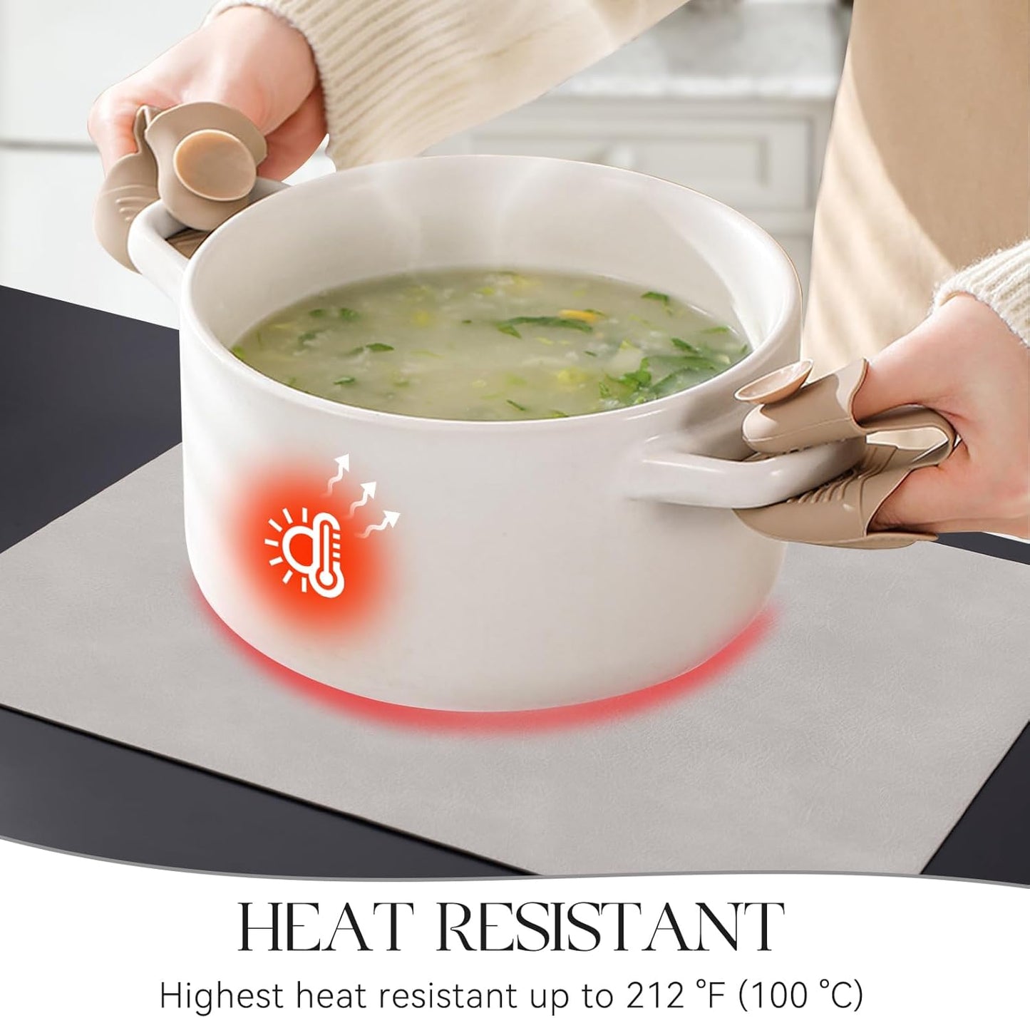 MOSAYT Vinyl Placemats Set of 6-12 X 17 Inch - Faux Leather 100% Waterproof Oil-Proof Wipeable PU Place Mats, Heat Resistant Reversible Table Mats for Kitchen, Dining, Outdoor (Light Grey)