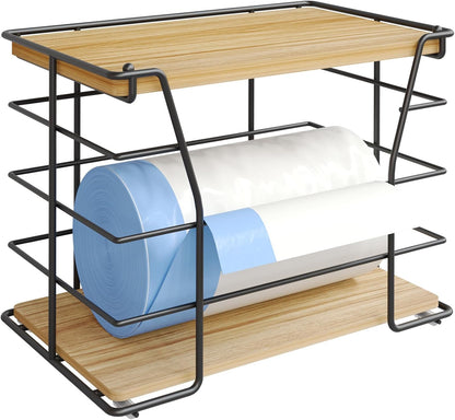 Trash Bag Holder/Dispenser with Lid, Stackable Storage Laundry Kitchen Organizers for Countertop Organization, Wall Mount Trash Bag Holder under Sink, No Drill