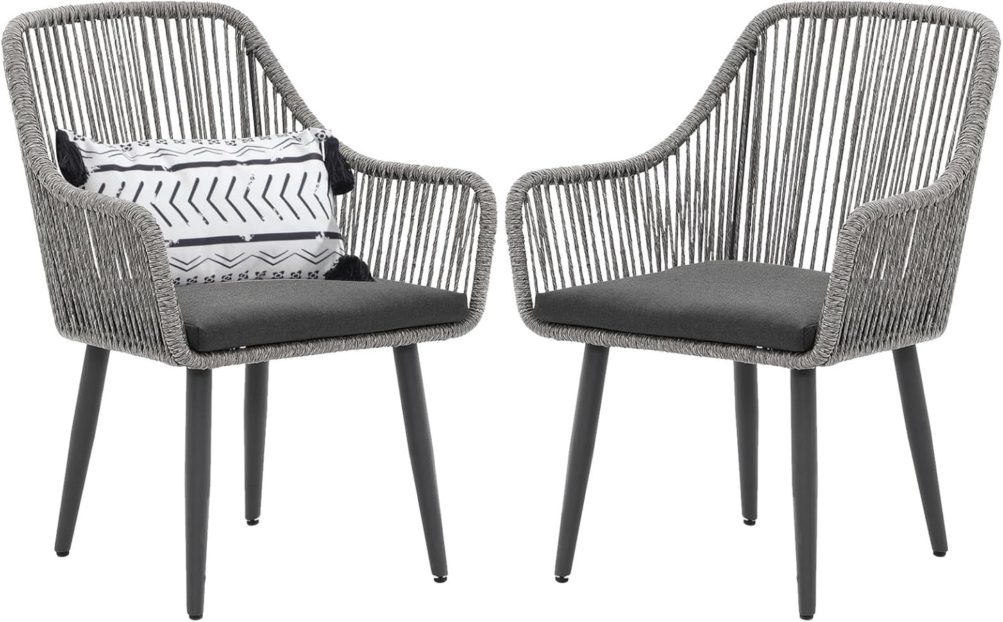 Patiorama Outdoor Dining Chairs, Patio Dining Chair Set of 2, All-Weather Woven Rope Rattan Chairs, Outdoor Dining Wicker Chairs with Armrests for Indoor Balcony Pool Backyard(Gray)