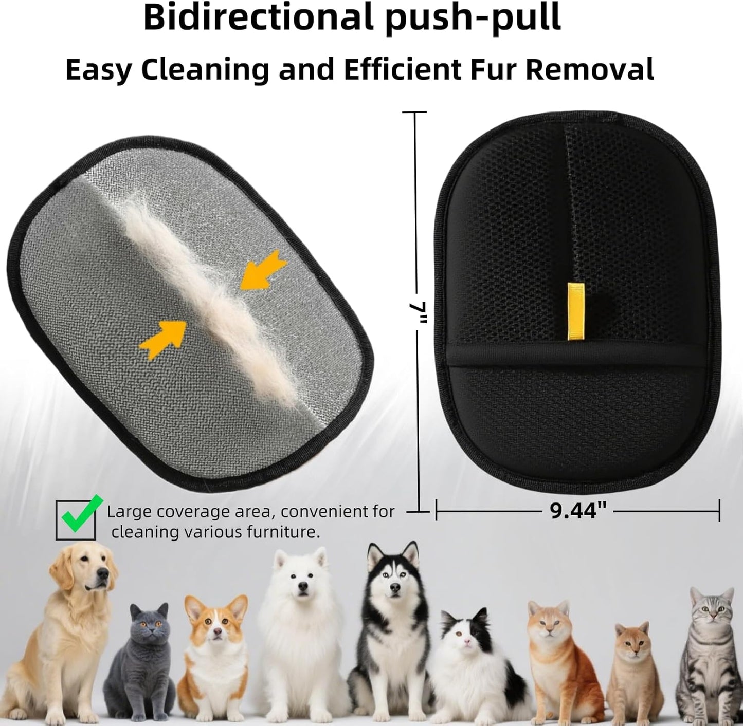 2Pcs Electrostatic Pet Hair Removal Gloves for Cats & Dogs,2025 New Upgraded Reusable Quick De-Shedding Grooming Gloves,Animal Fur Remover Tool for Couch,Carpet,Furniture, Car Seat,Clothing,Curtain