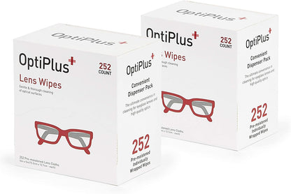 OptiPlus Eyeglass Lens Wipes l Pre-Moistened l Cleaning Wipes for Glasses, Smart Phones, Optical Lens, Goggles, and Watch Screen l Quick-Dry & Scratch-Free | 252 Count (504 Count (Pack of 1))