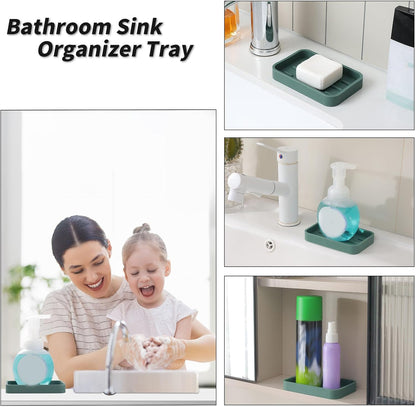 Silicone Kitchen Sink Organizer Tray for Multiple Usage,Easy Clean Sponges Holder for Kitchen Bathroom Counter or Sink,Dish Soap Dispenser,Scrubber,Bottle,Cup Green 4.9”x 3.2”