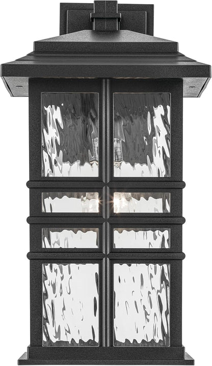 KICHLER Beacon Square 17.25" 1-Light Outdoor Wall Light with Clear Hammered Glass in Textured Black, for Exterior Doors, Garage, Porch, or Patio (17.25" x 9.5"), 49831BKT
