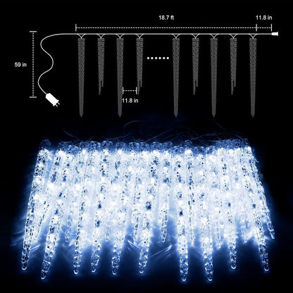Minetom Icicle Lights Outdoor With Clips, 20ft 100 LED 20 Tubes Twinkling Crystal String Lights, Connectable Waterproof Hanging Christmas Lights Plug in for Eave Outdoor, Blue