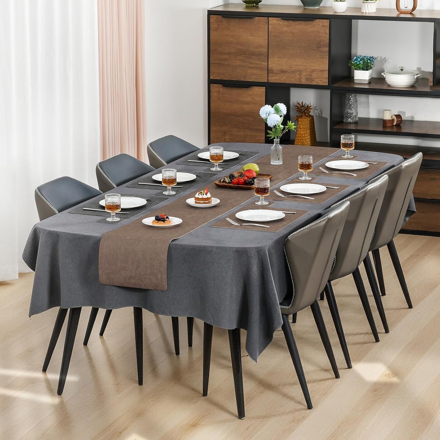 Myir JUN Placemats Dual Sided, Faux Leather Place Mats Set of 8 Indoor Placemat for Dining Table Non-Slip Washable Place Mat Heat Resistant Outdoor Table Mats (Set of 8, Gray Brown)