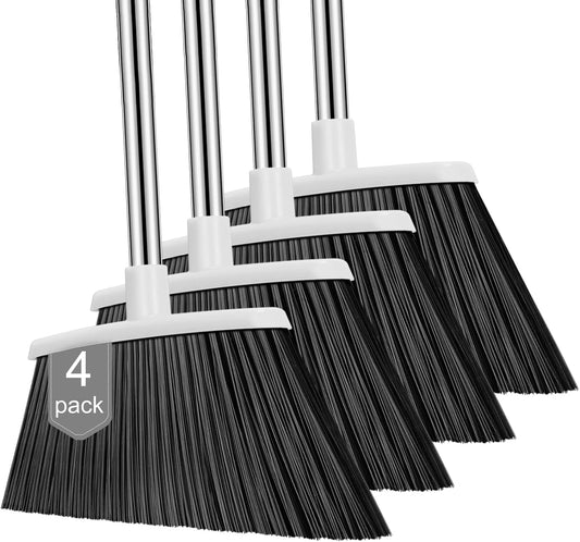 NACENA Heavy Duty Broom, 55 Inch Long Handle Outdoor Large Angle Brooms, Commercial Broom for Sweeping Indoor, for Home Garage Kitchen Office Courtyard Lobby Patio Lawn Concrete, 4 Pack (Grey&White)