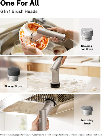 HOTO Cordless Electric Spin Scrubber, IPX7 Full Body Waterproof Dish Scrubber Brush, Bathroom Cleaning Brush, Max 22 in-lb, Power Scrubber with 9 Brush Heads for Kitchen, Sink, Bathroom, Shower, Tile