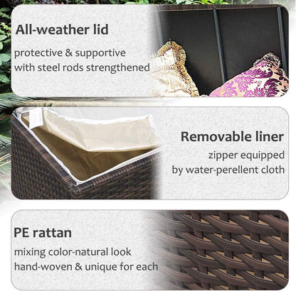 Super Patio Wicker Outdoor Patio Storage Box Waterproof, 120 Gallon Large Deck Box Rattan Storage Bin for Cushions, Garden Tools, Pool, Brown