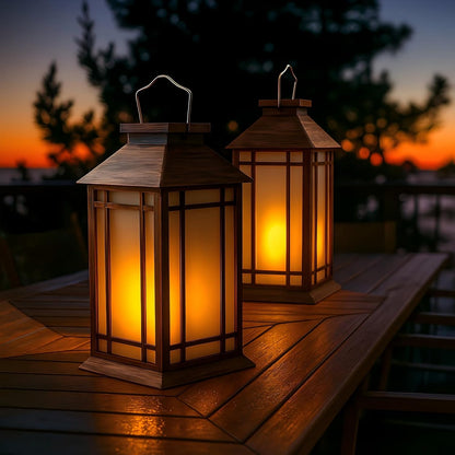2-Pack 13" Vintage Candle Lantern with Led Flameless Candle (6hr Timer) - IP65 Waterproof Battery Powered - Outdoor Patio Hanging Lanterns Decorative Tabletop Lanterns