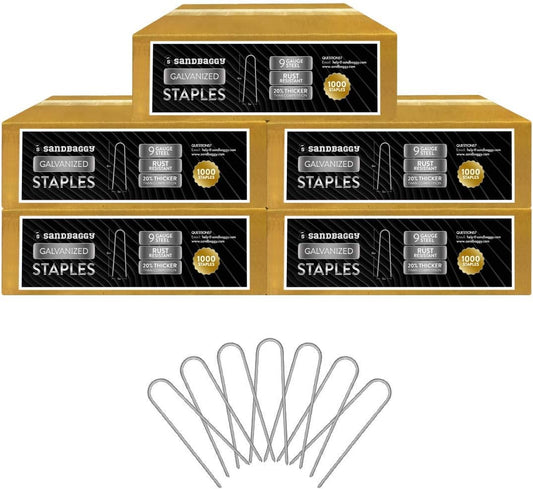 Sandbaggy Galvanized 6-Inch Landscape Staples ~ 9 Gauge Steel - Fabric Pins, Garden Earth Stakes, Ground Cover, Fence Anchors, Lawn Nails ~ Trusted by Organic Farmers Across The USA (5,000 Staples)