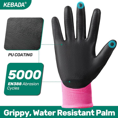 Kebada W1 Work Gloves Women, PU Coated Safety Gloves with Grip, Touchscreen, Ideal for Warehouse Package Handling, Construction, Gardening, Pink Medium