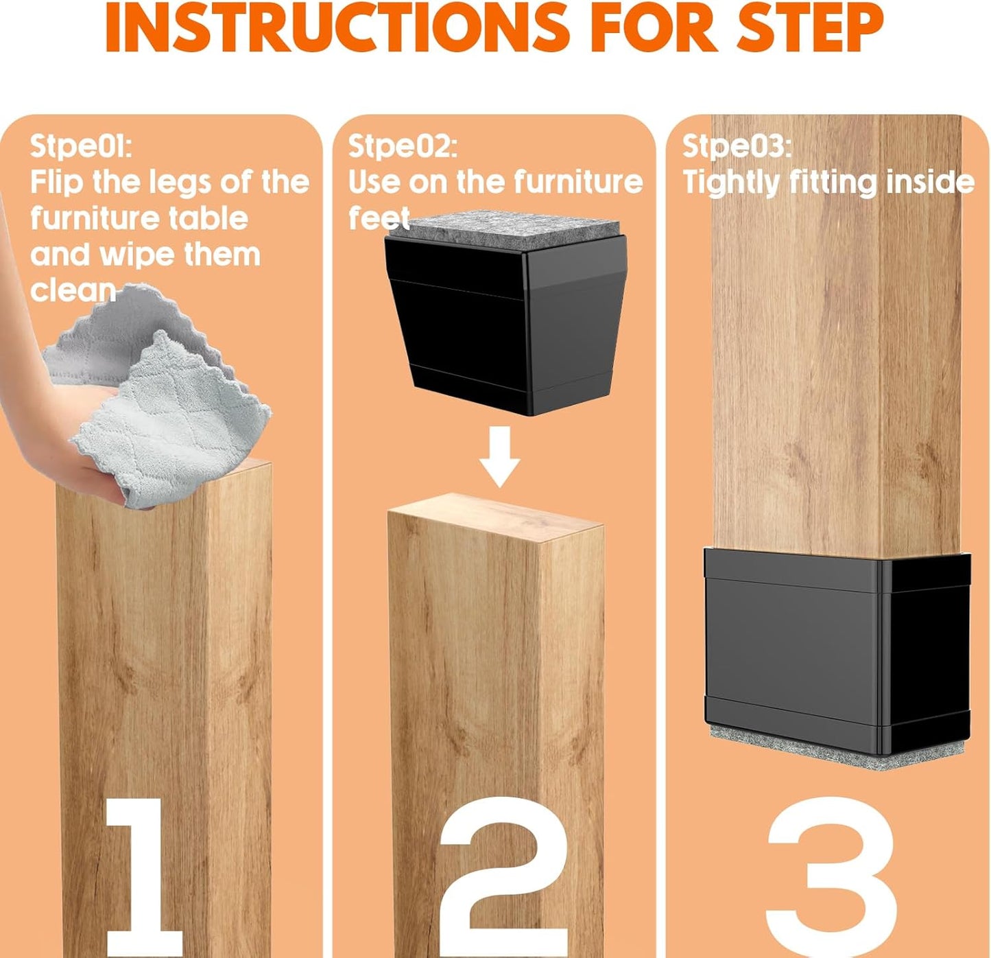 Rectangle Chair Leg Protectors for Hardwood Floors,16 PCS Silicone Covers to Protect Wood Tile Floors Felt Pads Furniture Leg Caps Reduce Noise. Easy to Move.(Black,1.5 x 1.75,Rectangular)