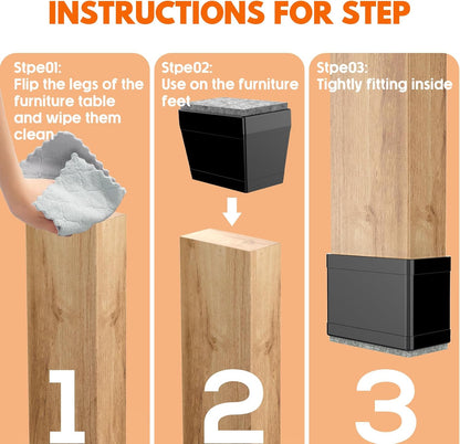 Rectangle Chair Leg Protectors for Hardwood Floors,16 PCS Silicone Covers to Protect Wood Tile Floors Felt Pads Furniture Leg Caps Reduce Noise. Easy to Move.(Black,0.75 x 1.5 Inch,Rectangle)