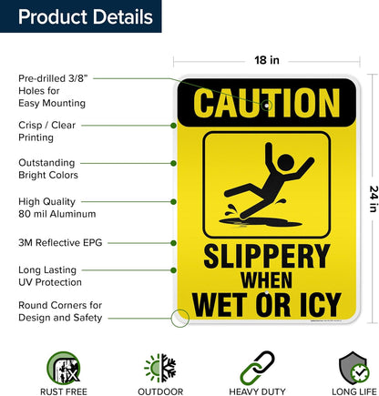 Caution Slippery When Wet Sign or ICY Sign, 18"x24" 0.80 Reflective Aluminum, Indoor/Outdoor Use, USA MADE By My Sign Center
