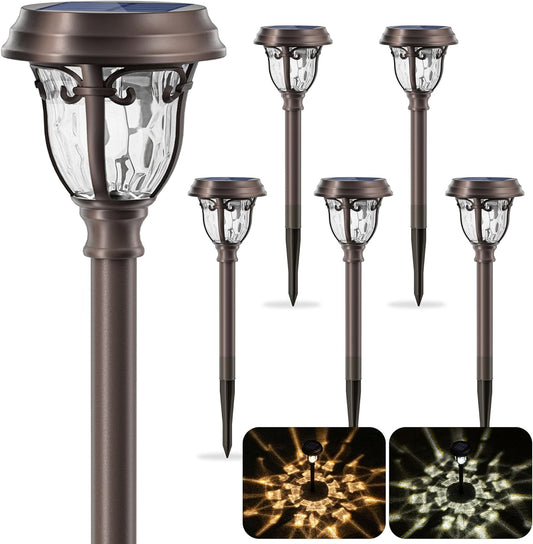 LeiDrail Solar Lights Outdoor Pathway, 6 Pack LED Glass Metal Solar Garden Lights with 2 Modes, Garden Decor for Yard Patio Landscape Walkway