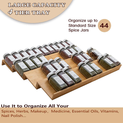 Bamboo Spice Rack Drawer Organizer - 8 Pieces Set- 10" Wide Per Piece - Combine Pieces Into 20" Wide Rack (10" or 20")