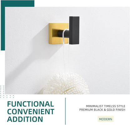 Angle Simple Towel Hook Black & Gold, Stainless Steel Bathroom Towel Holder, Robe Hook, Kitchen Towel Hanger, Wall Mount
