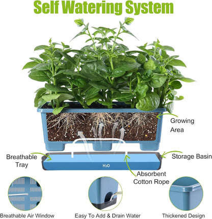 Window Box Planter 8 Pcs, 17 Inches Rectangle Flower Pots with Drainage Holes and Trays, Vegetable Planters for Windowsill Patio Garden Balcony Home Porch Yard Indoor Outdoor (Blue)