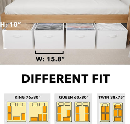 SpaceAid 4 Pack 10" High Under Bed Storage Containers, Large Underbed Storage Organizer Bins with Lids for Bedroom, Dorm, Clothes, Closet Organization, Bed Sheets and Blankets (White)